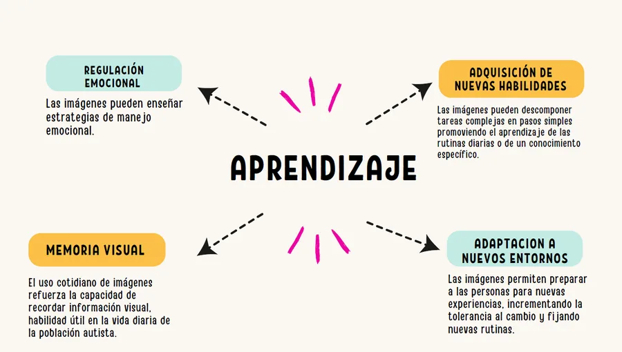 Aprendizaje: las imágenes ayudan en la regulación emocional, la adquisición de nuevas habilidades, la memoria visual y la adaptación a nuevos entornos.